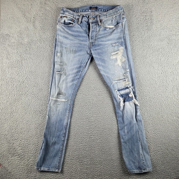 Polo Ralph Lauren Jeans Mens 31x32 Sullivan Slim Patchwork Button Fly Denim